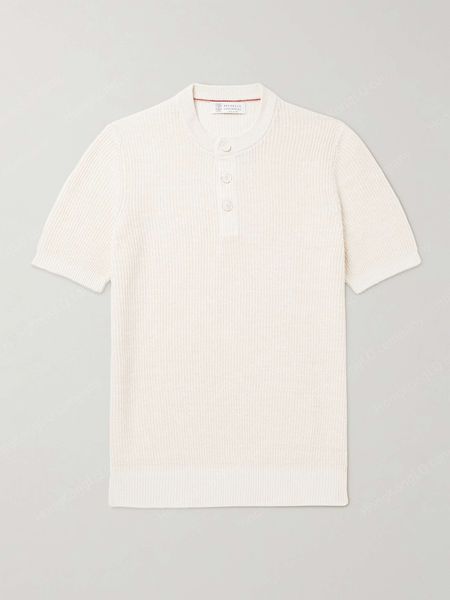 

Designer Mens T Shirts Casual Shirts Summer Brunello Men Tshirt Ribbed Linen and Cotton-Blend Henley T-Shirt Cuccinelli, White