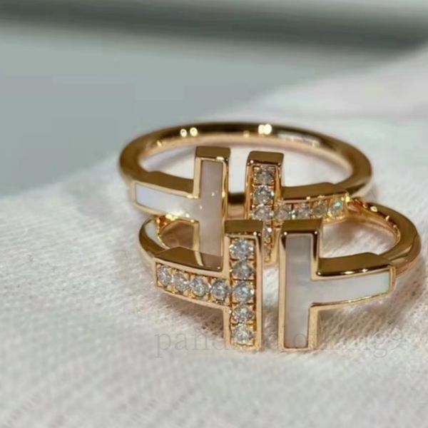

Designer ring for women luxury diamond ring mens double T open love ring wedding gold ring popular fashion classic high quality jewelry blue box