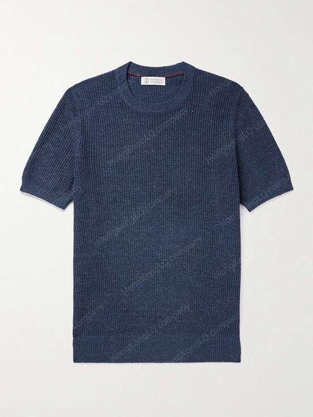 

Designer Mens T Shirts Summer Brunello Men Tshirt Short Sleeves Ribbed Linen and Cotton-Blend T-Shirt Cuccinelli, Pink