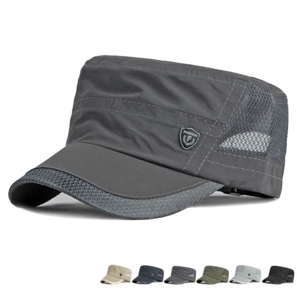 

Quick Dry Military Hats For Men Summer Flat Top Baseball Caps Women Outdoor Army Cap Mesh Breathable casquette Militaire, Black