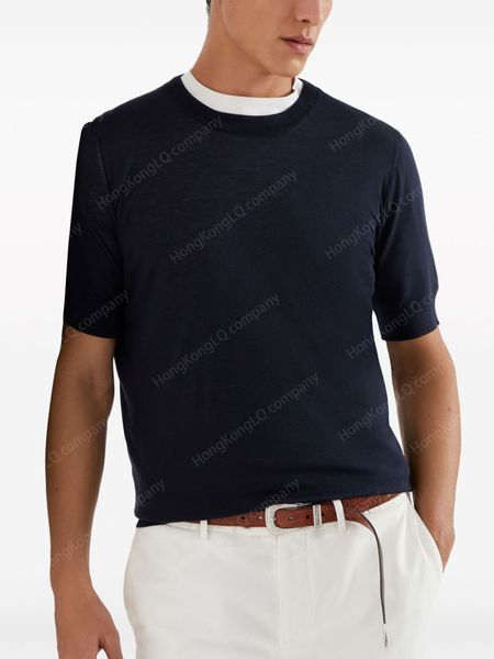 

Brunello T Shirts for Men Casual Tees Designer Mens Tshirt Summer Clothes Short Sleeves Slub-texture Fine-knit T-shirt Cuccinelli, Blue
