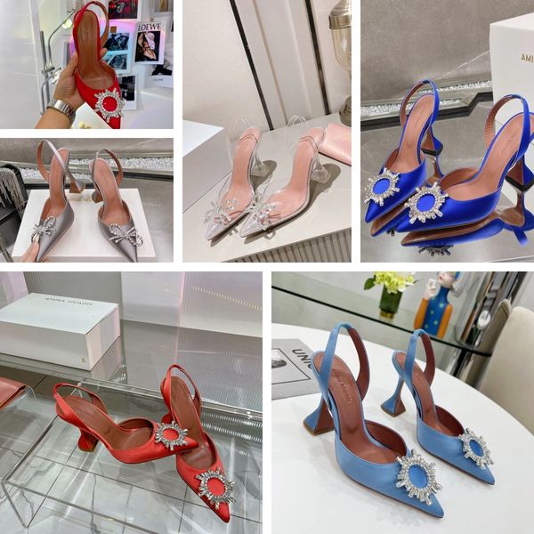 

wedding Sandals Heeled Shoes Dress Shoe Luxury Designer Satin High Amina Muaddi Bow Crystal-Embellished Buckle Pointed Toe Sunflower Pcv Sandal, Blue