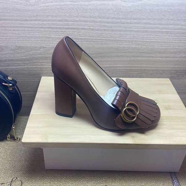 

Top quality Classic high-heeled boat shoe Designer leather rivet Thick heel high heels 100% cowhide Metal Button black women Dress shoes 10cm Large size 34-42, Silver