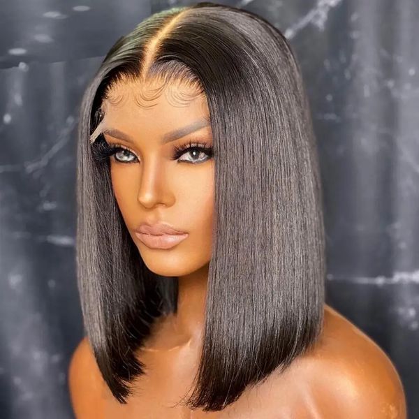 

Blunt Short Cut Bob Wig Straight Lace Front Human Hair Wigs For Black Women 13x4 Frontal Wig s al, Natural color