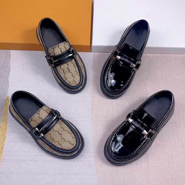 

Designer for Student Style Boys Flat Shoes Round Toe Fashion Children Sneaker Solid Color Kids Leather shoes, Brown