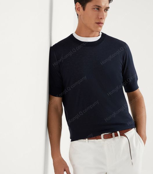 

Brunello T Shirts for Men Casual Tees Designer Mens Tshirt Summer Crew Neck Short Sleeves T-Shirt Cuccinelli, Navy blue