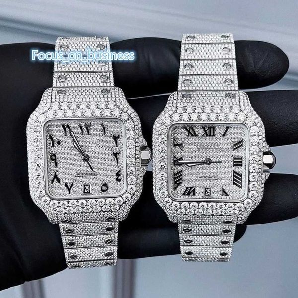 

High Quality custom full Ice out VVS moissanite Diamond pass diamond tester Automatic watch, Dark navy