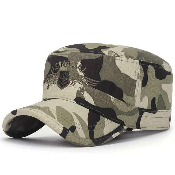 

Men's Military Hats Camouflage Flat Top Hat Embroidered Army Caps For Outdoor Gorra Militar Men gorro militar cap men, Army green