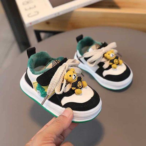 

Athletic Outdoor Warm Autumn Plush Comfortable Girls Sports PU Leather Casual Boys Soft Sole Fashion Childrens Baby Shoes Y240518, Pink
