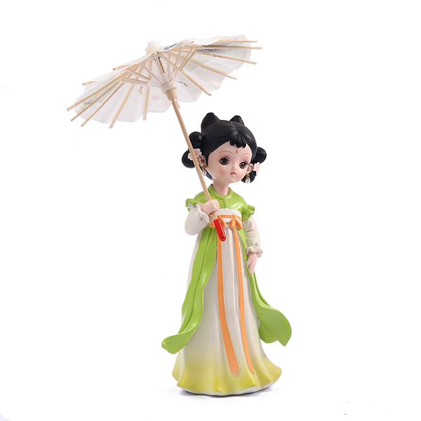 

Resin Decorative Home Furnishings, Ancient Style Umbrella Supporting Girl Crafts, Green