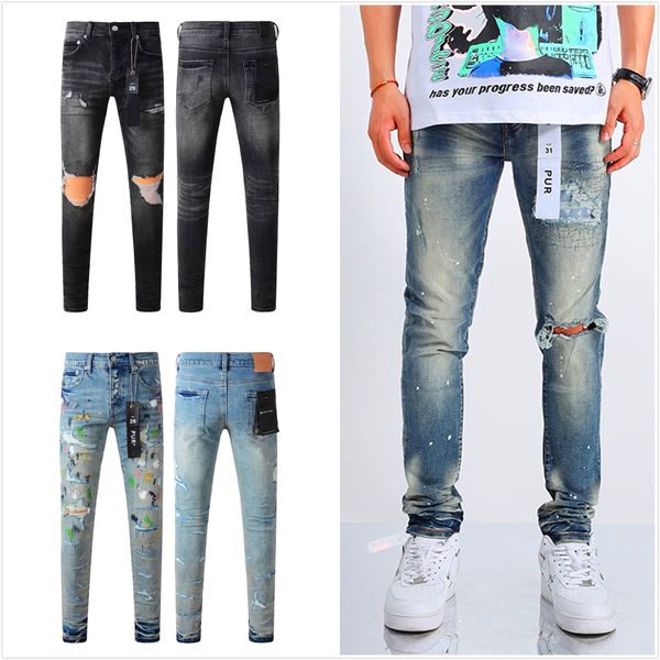 

purple mens jeans designer jeans men jeans cool style luxury designer pant distressed ripped biker black blue jean slim fit motorcycle purple jeans short, No105
