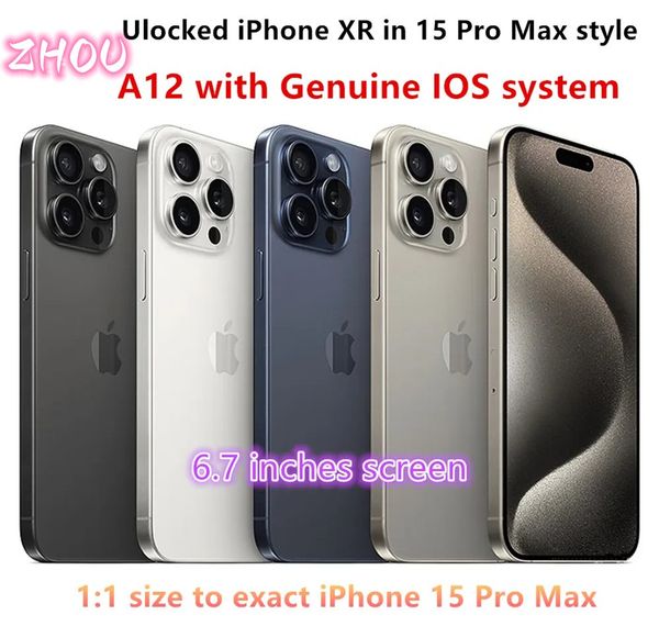 Original Unlocked iPhone XR Coverted to iPhone 15 Pro max 6.7 inches Cellphone with 15pro max Camera appearance 3G RAM 64GB 128GB 256GB ROM Mobile phone 1PCS