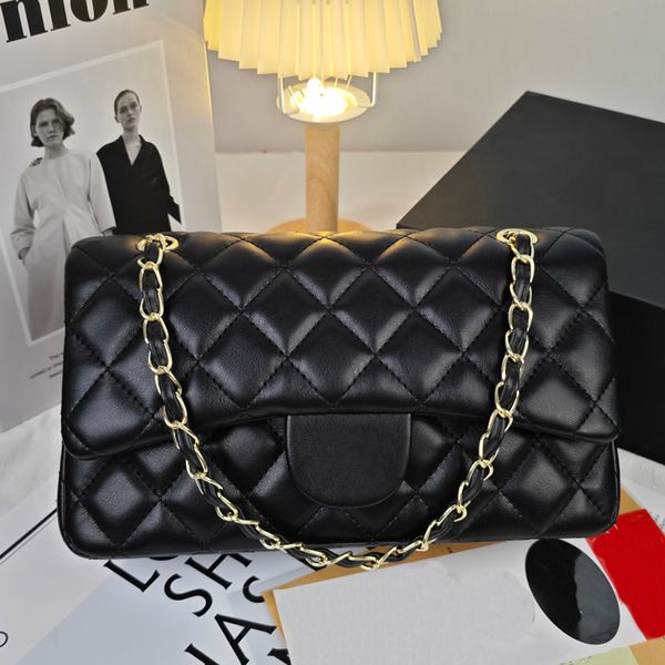

Designer bags High quality With original box Bag plaid flap caviar shoulder Handbag Gold Silver chain leather double letter Gold color buckle Luxury women's bags, C-19 golden logo 20cm