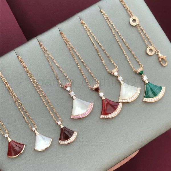 

necklaces designer jewelry fan shape divas dream necklace red green chalcedony gold rose platinum chains for women trendy Wedding diamonds multiple colors
