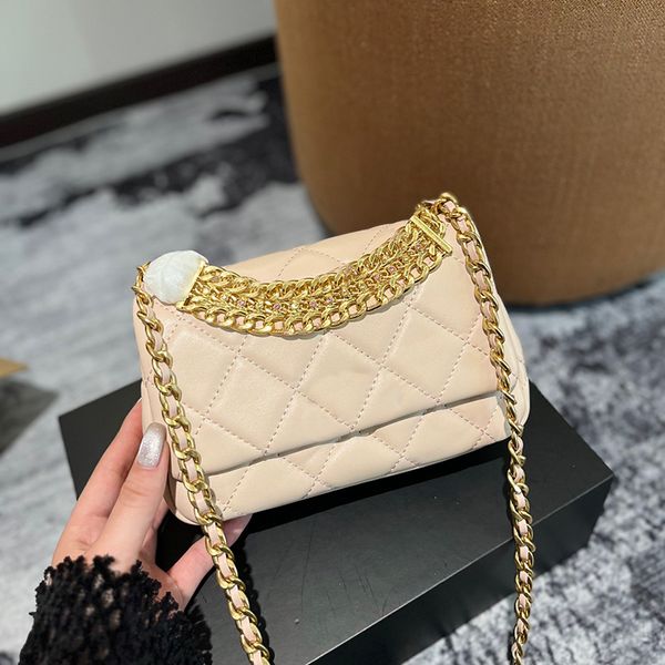 

Designer Fashion genuine leather brown handbag Shoulder tote Shoulder Goat Skin Chain Handbags Lattice Shoulder Fashion make bags, Khaki