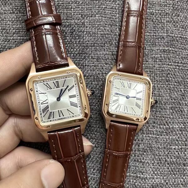 

luxury watches mens Watches high quality quartz movement watches gold watch 28or32 MM Sizes Fashion Square Leather straps Watch gift casual business sport watches, Mahogany
