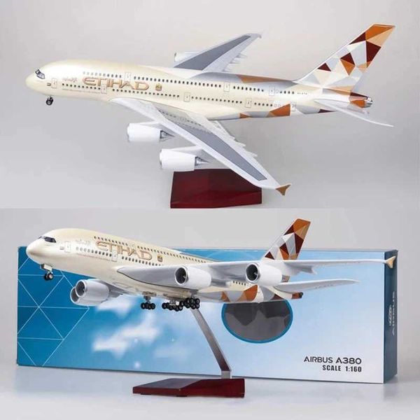 Aircraft Modle Etihad A380 1/160 model with LED light landing gear die cast series toy display L260529