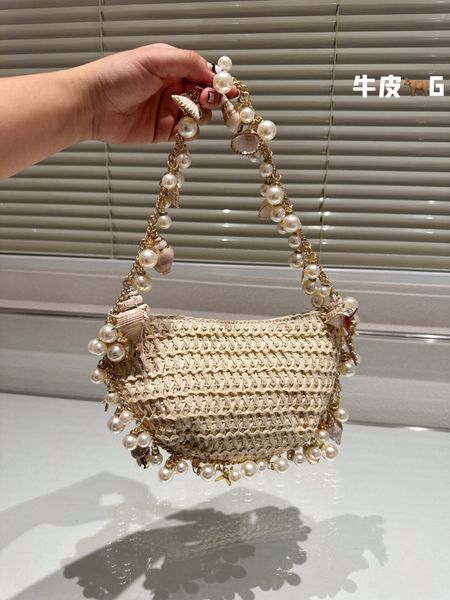

Beach Bags Fashion Mesh Hollow Woven Shopping-Bags for Summer Straw Tote Bag Shoulder Bag, Black