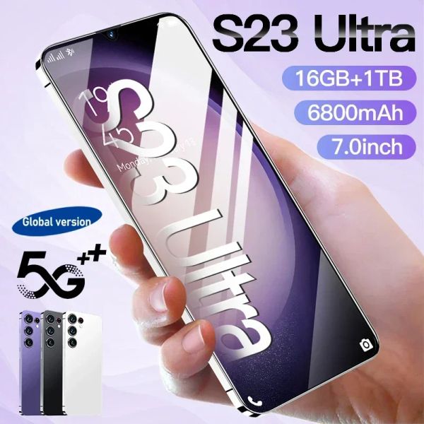 

Ultra S23 Smartphone 5g 7.0 Inch Global Celular Android 13 Unlocked Mobile Phones HD Camera 16GB+1TB Telefone 6800mAh Cell Phone, Black