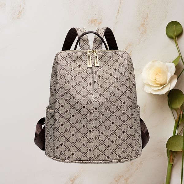 

wholesale women shoulder bags 2 styles of large-capacity vertical printed backpack street trend contrast leather handbag simple Joker geometric casual bag, Grey