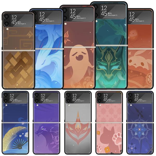 Game Genshin Impact Shockproof Hard Case For Samsung Galaxy Z Flip 4 5 3 5G Phone Cover Z Flip3 Flip4 Flip5 Black Fundas Shell