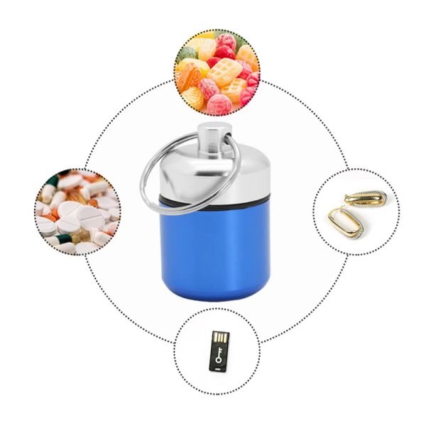 aluminum waterproof pill box with sealed storage flat head and keychain for vitamins medicine fish oils