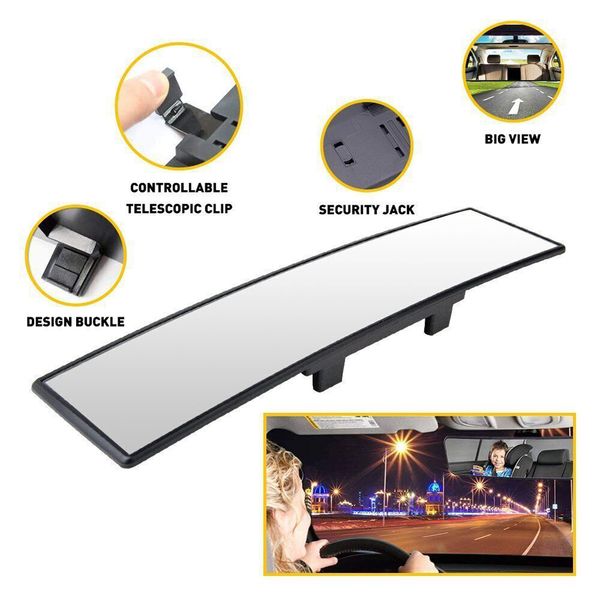 285mm Wide Angle Convex Curve Rearview Mirror Rubber Clip Anti Glare Auto Interior Panoramic Rear View Mirror Auxiliary Mirror