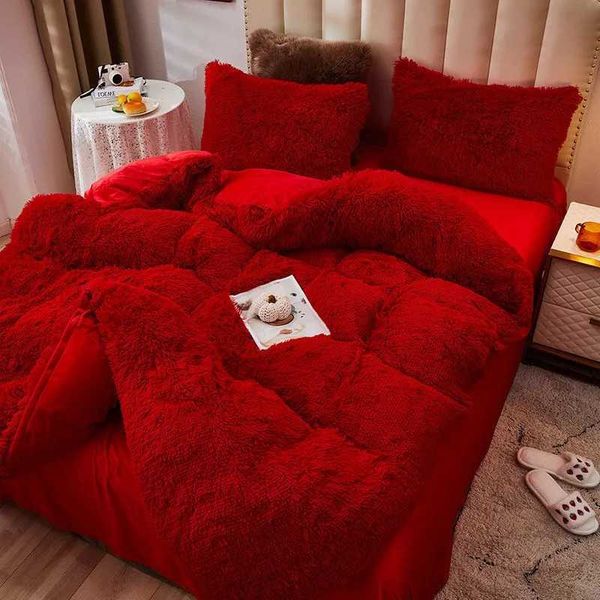 

Bedding sets WOSTAR Winter warm plush duvet cover pink mink vee+fluffy flannel quilt 220x240 king size double bed bedding set H240521 0YKL, Purple