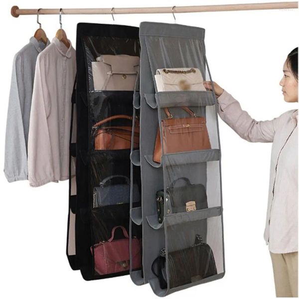 

Storage Boxes Hanging Handbag Organizer Non-woven Holder PVC Purse Closet 8 Pocket, Black