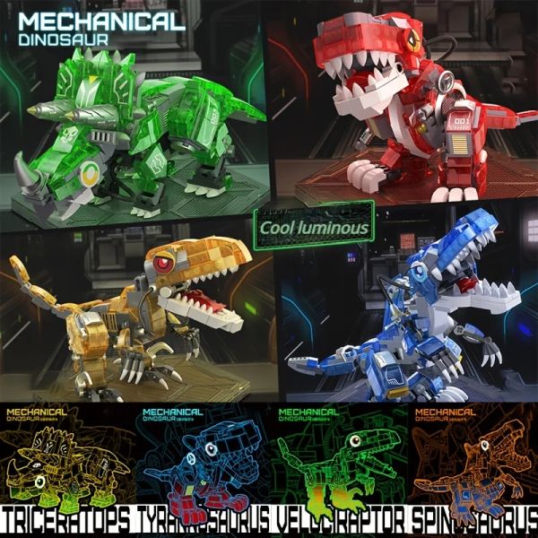 

Your Get Luminous Mechanical Dinosaur Tyrannosaurus Rex Assembled Building Blocks Light Up Toy Ornaments Christmas Gifts