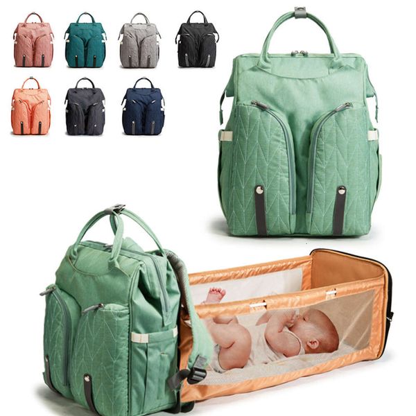 

2021 New Mother and Baby Bag Folding Bed Mommy Bag Double Shoulder Multi functional Diaper Bag Mommy Bag Manufacturer Direct Sales, Blue
