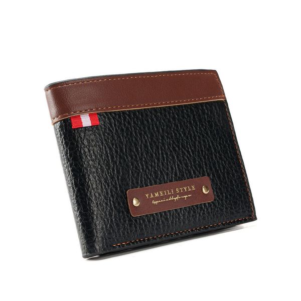 

High quality men designer new short wallet fashionable retro casual lychee pattern soft leather waterproof multi card slot large capacity small wallet, Brown