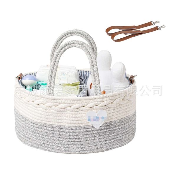 

Designer Mummy Bags multi-purpose cotton rope diaper bag woven baby stroller diaper bag handheld mommy bag with leather hook, #1