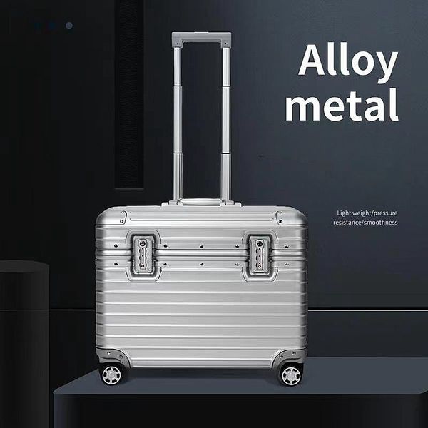 

Designer Suitcase Compact Business Boarding Box Pilot Case Silver Groove Texture Aluminum-Magnesium Alloy Telescopic Handle Luggage, G1