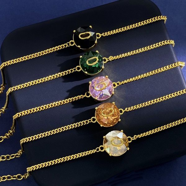 

2024 New Arrival Luxury Brand Fashion Bracelet Gold Silver Color Chain Lucky Black Square Crystal Stone Bead Pendant Cubic Zirconia Lady Party Jewelry