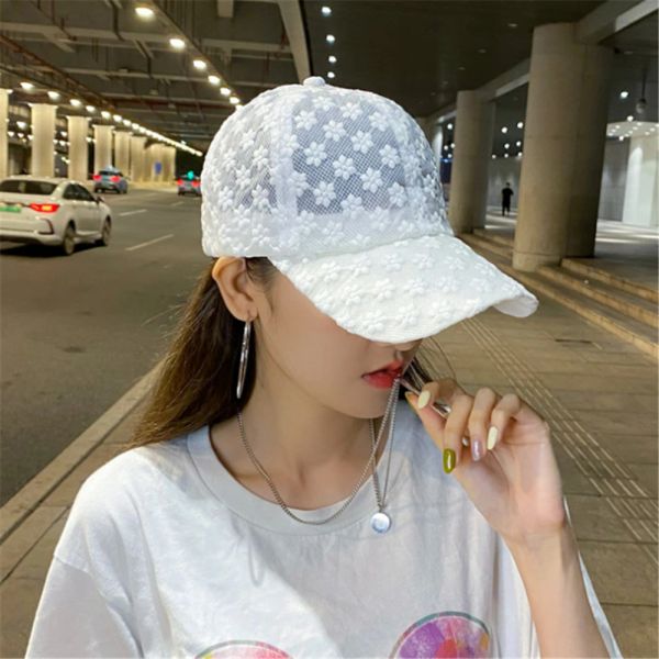 

Lace Hat Women Thin Baseball Summer Sunscreen Sun Hollow Breathable Cap Sweet Adjustable Plain Hat Running Trucker Hat for Women, White