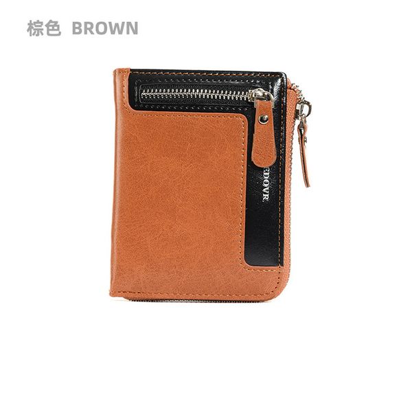 

Designer men high-quality anti-theft brush new fashionable wallet short vertical zipper classic retro multifunctional zero wallet hot selling, Deep brown