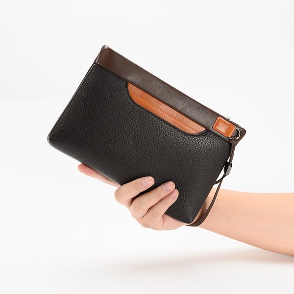 

High quality men designer high-end business handheld fashion practical bag with large capacity leather classic retro long money hot selling wallet black brown