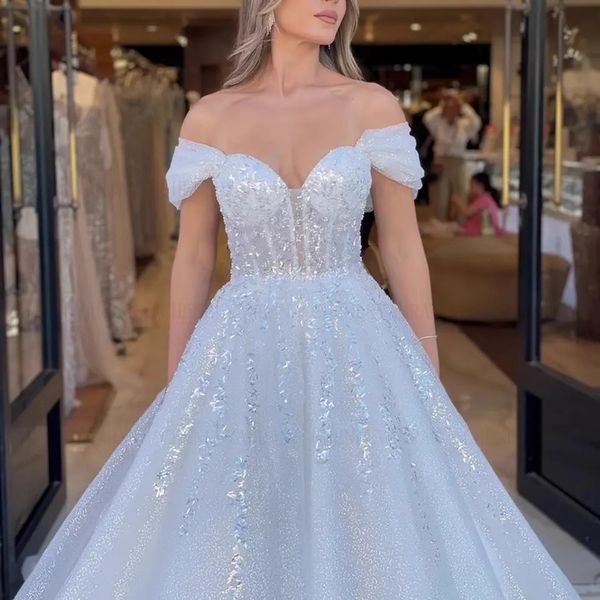Shinny A-line Wedding Dresses 2024 Women Off the Shoulder Sweetheart Beads Sequins Bridal Bride Gowns New Arrival Vestido De Novia