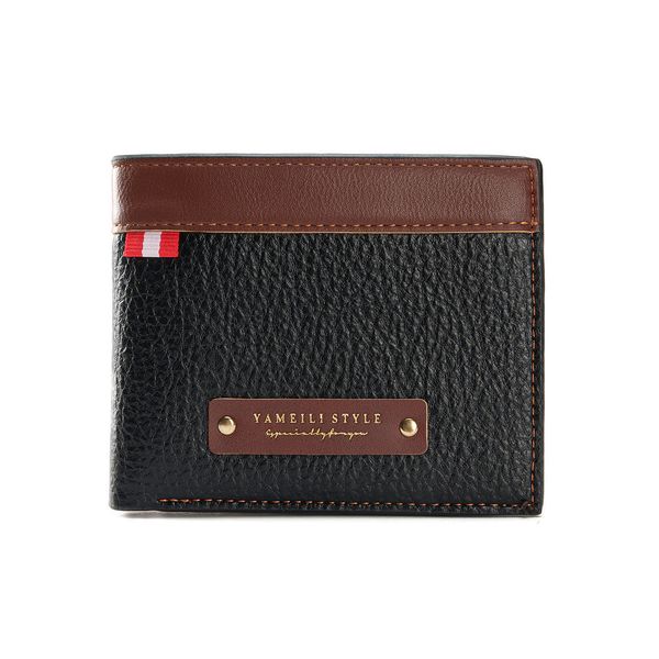 

New wallet men's short wallet fashionable Retro casual lychee patterned soft leather wallet waterproof multiple card slots large capacity small wallet, Deep brown