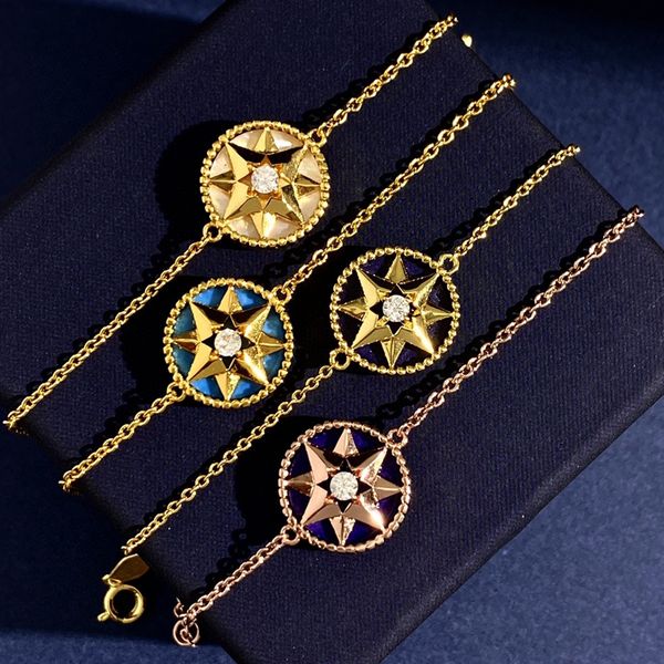 

Free Shipping Luxury Brand Fashion Charm Bracelet Chain Turquoise Shell Compass Star Hexagram Crystal Cubic Zirconi Women Jewelry Gift