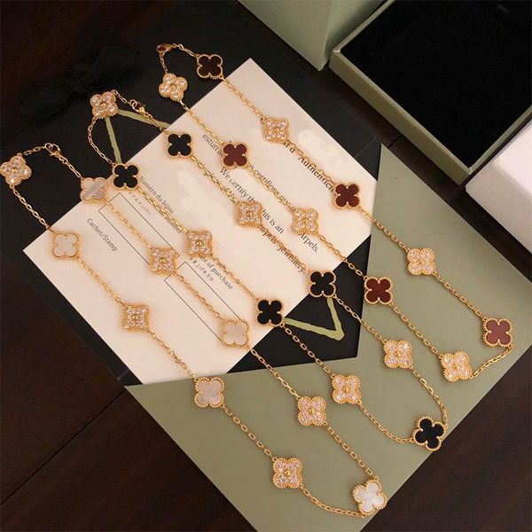 

10 Diamond Clover Brand Fashion Cleef High Quality Gold Designer Necklace with Box for Womens Jewelry