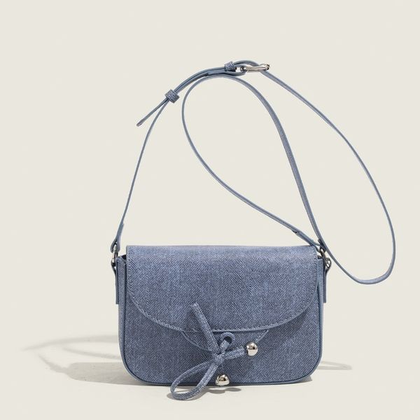 

Denim crossbody bag designer bag for women, niche retro women bag high-quality and large capacity bow denim small square bag, Blue