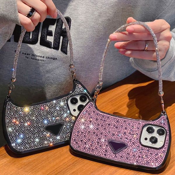 

Luxury Glitter Rhinestones Tote Phone Case for IPhone 15 14 12 13 Pro Max Diamond Soft Silicone Cover, Pink