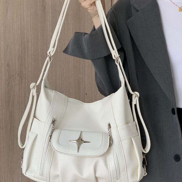 

Double shoulder bag for men and women personalized simple and versatile single shoulder diagonal cross bag large capacity student travel bag, White