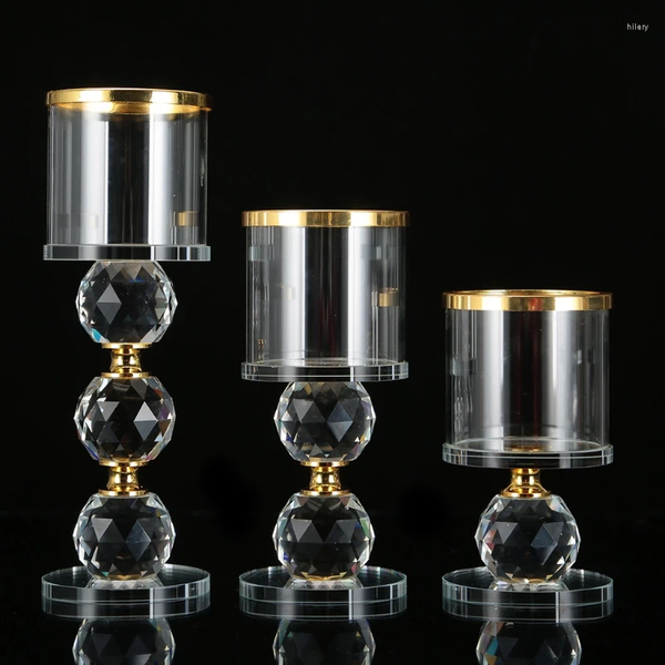 

Holders Candle Elegant Crystal Candlestick Ornaments Transparent Holder With Round Base Tabletop Decor Home Furnishing Desktop stick