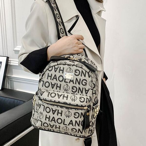 

Factory sales women's shoulder bag street rivet casual backpack everyday Joker 10 colors womens backpacks this year popular letters fashion handbag 2304#, Black