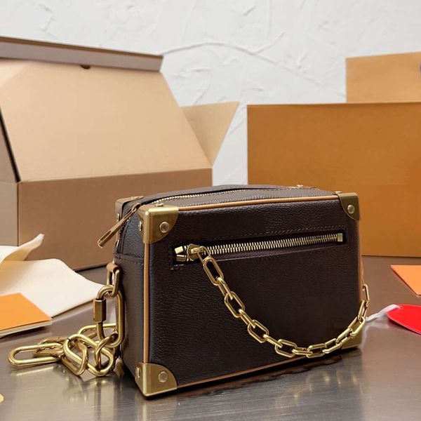 Designer Side Soft Trunk Bag Women Box Crossbody Bag Luxury Denim Chain Messenger Bag Fashion Metal Corners Removable Handle Strap Shoulder Bag Square Handbag Totes