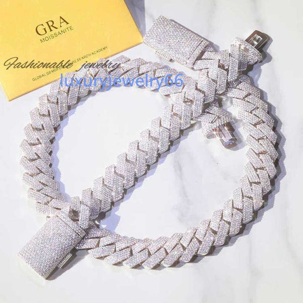 

Hiphop Sterg Sier Custom Buckle 20mm 4 Rows Ice Pattern VVS Moissanite Cuban Chain