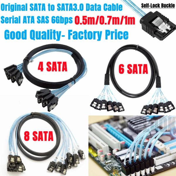 Original SATA3.0 SATA Serial ATA SAS Data Cable 7Pin Male 6Gbps for SSD HDD Optical Drive Host Server Raid Card 0.5/0.7/1 Meter